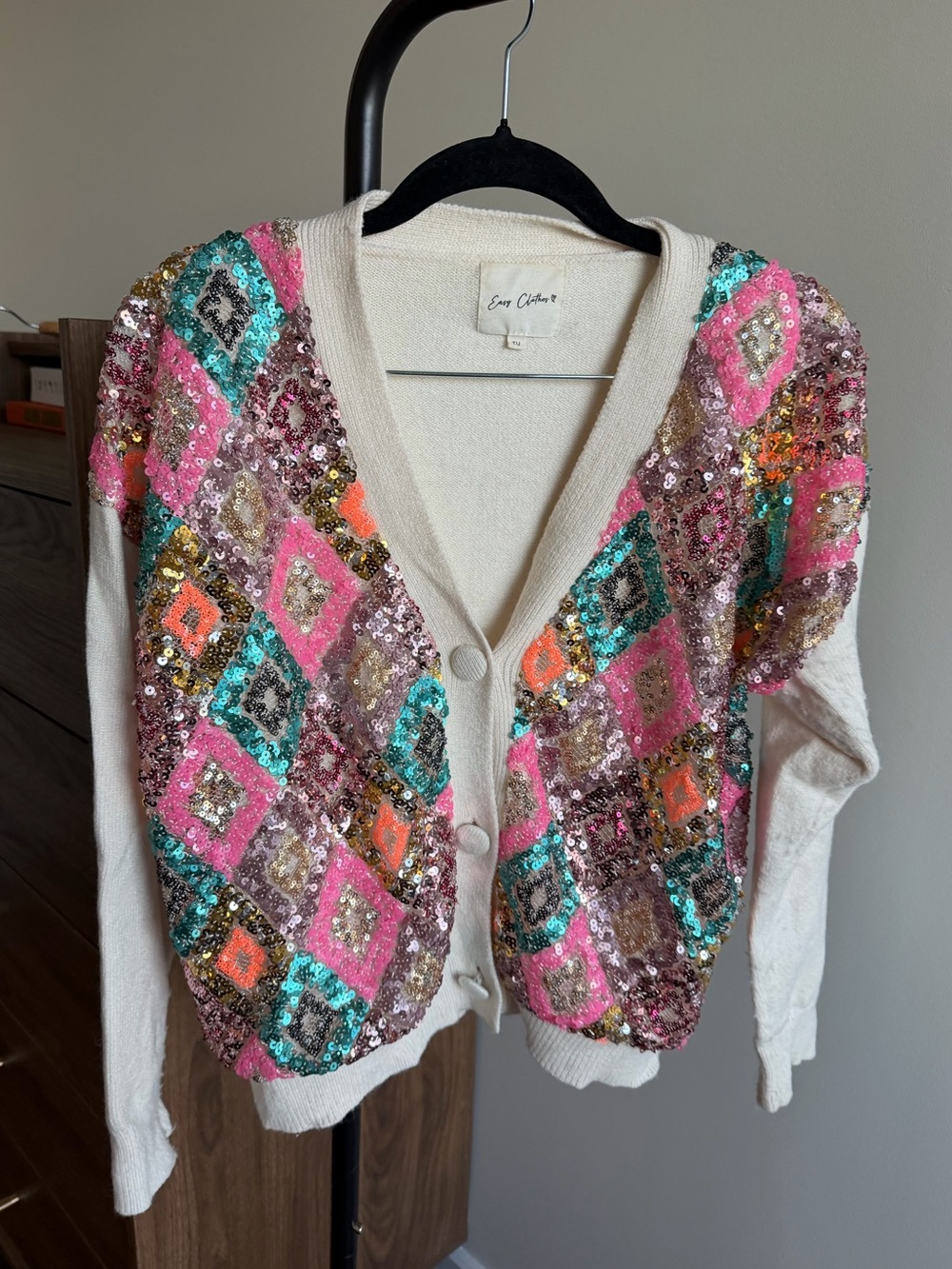 Easy Clothes French Brand Sequin Geometric Cardigan Sweater Size S/M
